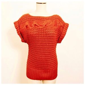 Lafayette 148 Chunky Cable Knit Wool Blend Short Dolman Sleeve Sweater in Orange